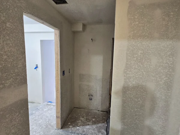 Drywall texture prep in a Missoula bathroom remodel project.