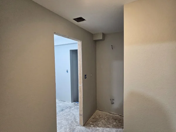 View from the hallway of a finished bathroom remodel in Missoula.