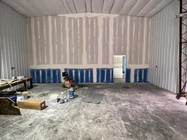 Finished drywall on a shop partition wall in Missoula.
